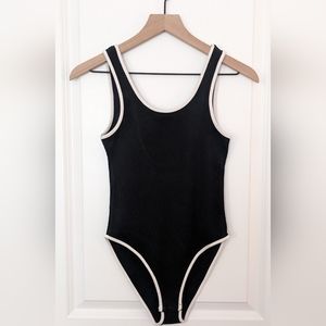 Small Black White Contrast Binding Tank Bodysuit
